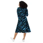 ViaFashion Midnight Waves Long Sleeve Midi Dress – Bold Black & Blue Abstract Print, Elegant & Flowy Fit - Image 3