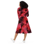 ViaFashion Scarlet Palm Long Sleeve Midi Dress – Bold Red & Black Tropical Print, Elegant & Flattering Fit - Image 3