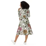 ViaFashion Botanical Elegance Long Sleeve Midi Dress – Timeless Floral Charm in White & Earthy Tones - Image 5