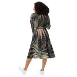 ViaFashion Midnight Palm Long Sleeve Midi Dress – Tropical Elegance in Black & Blush - Image 3
