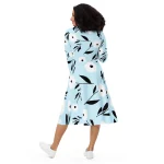 ViaFashion Soft Blue Floral Long Sleeve Midi Dress - Image 4