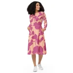 ViaFashion Blush Bloom Long Sleeve Midi Dress – Chic Floral Elegance in Beige & Mauve