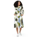 ViaFashion Bloom Elegance Long Sleeve Midi Dress – Soft Blue Floral Print, Flowing & Flattering Fit