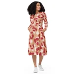 ViaFashion Chic Safari Long Sleeve Midi Dress – Modern Abstract Leopard Print