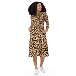 ViaFashion Fierce Elegance Long Sleeve Midi Dress – Classic Leopard Print