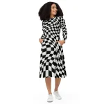 ViaFashion Illusionist Long Sleeve Midi Dress – Bold Black & White Checkered Pattern