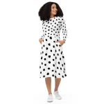 ViaFashion Monochrome Chic Polka Dot Midi Dress – Timeless Elegance