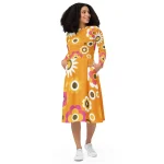 ViaFashion Retro Daisy Long Sleeve Midi Dress