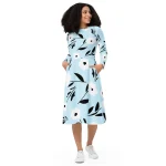 ViaFashion Soft Blue Floral Long Sleeve Midi Dress