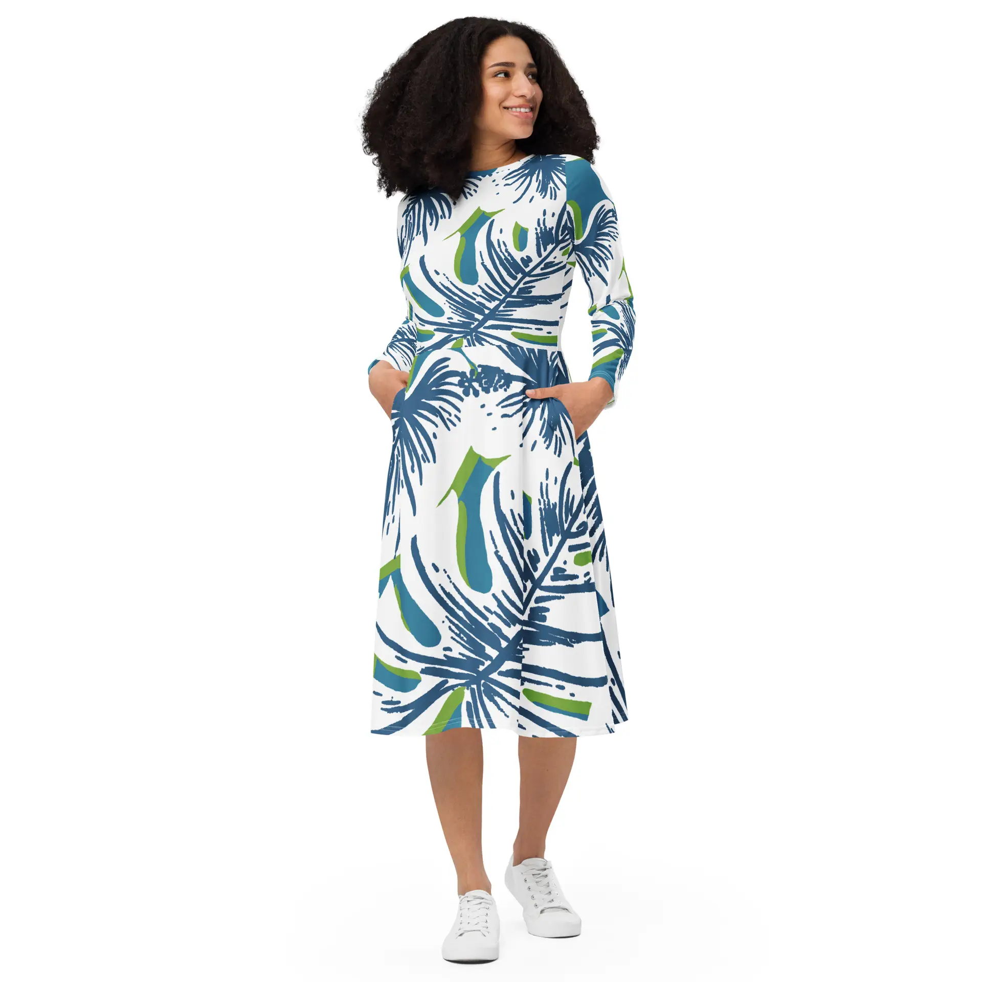 all-over-print-long-sleeve-midi-dress-white-front-67c1310d41a28.jpg ViaFashion Tropical Breeze Long Sleeve Midi Dress - Image 1