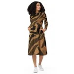 ViaFashion Earthy Swirl Long Sleeve Midi Dress