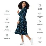 ViaFashion Midnight Waves Long Sleeve Midi Dress – Bold Black & Blue Abstract Print, Elegant & Flowy Fit - Image 4