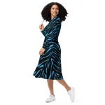 ViaFashion Midnight Waves Long Sleeve Midi Dress – Bold Black & Blue Abstract Print, Elegant & Flowy Fit - Image 2
