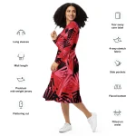 ViaFashion Scarlet Palm Long Sleeve Midi Dress – Bold Red & Black Tropical Print, Elegant & Flattering Fit - Image 4
