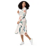 ViaFashion Watercolor Blossom Long Sleeve Midi Dress – Elegant Floral Charm in Soft Pastels - Image 2