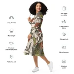 ViaFashion Earthy Elegance Long Sleeve Midi Dress – Bold Autumn Botanical Print - Image 7