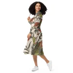 ViaFashion Earthy Elegance Long Sleeve Midi Dress – Bold Autumn Botanical Print - Image 2