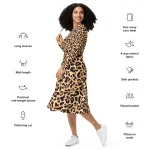 ViaFashion Fierce Elegance Long Sleeve Midi Dress – Classic Leopard Print - Image 7