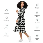 ViaFashion Illusionist Long Sleeve Midi Dress – Bold Black & White Checkered Pattern - Image 7