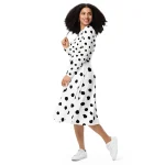 ViaFashion Monochrome Chic Polka Dot Midi Dress – Timeless Elegance - Image 2