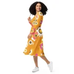 ViaFashion Retro Daisy Long Sleeve Midi Dress - Image 2