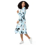 ViaFashion Soft Blue Floral Long Sleeve Midi Dress - Image 2