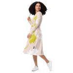 ViaFashion Earthy Blossom Long Sleeve Midi Dress - Image 2