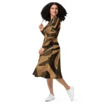 ViaFashion Earthy Swirl Long Sleeve Midi Dress - Image 2