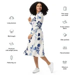 ViaFashion Indigo Bloom Long Sleeve Midi Dress - Image 6