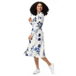 ViaFashion Indigo Bloom Long Sleeve Midi Dress - Image 2