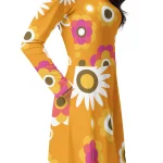 ViaFashion Retro Daisy Long Sleeve Midi Dress - Image 3