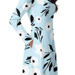 ViaFashion Soft Blue Floral Long Sleeve Midi Dress - Image 3