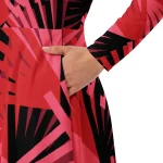 ViaFashion Scarlet Palm Long Sleeve Midi Dress – Bold Red & Black Tropical Print, Elegant & Flattering Fit - Image 5