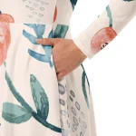 ViaFashion Watercolor Blossom Long Sleeve Midi Dress – Elegant Floral Charm in Soft Pastels - Image 4