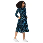 ViaFashion Midnight Waves Long Sleeve Midi Dress – Bold Black & Blue Abstract Print, Elegant & Flowy Fit - Image 7