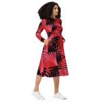 ViaFashion Scarlet Palm Long Sleeve Midi Dress – Bold Red & Black Tropical Print, Elegant & Flattering Fit - Image 7
