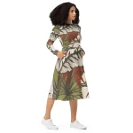 ViaFashion Earthy Elegance Long Sleeve Midi Dress – Bold Autumn Botanical Print - Image 6