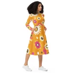 ViaFashion Retro Daisy Long Sleeve Midi Dress - Image 5