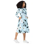ViaFashion Soft Blue Floral Long Sleeve Midi Dress - Image 5