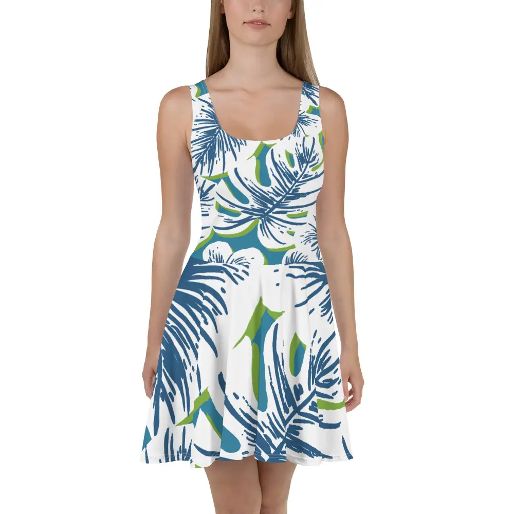 all-over-print-skater-dress-white-front-67c15fd045030.jpg ViaFashion Tropical Breeze Skater Dress - Image 1