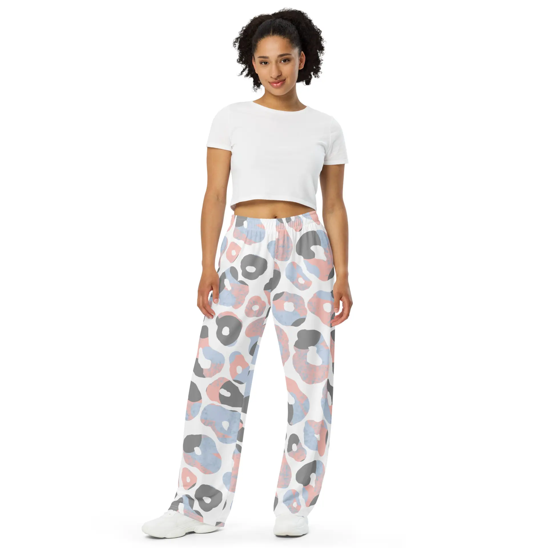 all-over-print-unisex-wide-leg-pants-white-front-67c158e5f31bb.jpg ViaFashion Soft Blush Leopard Wide-leg Pants - Image 1