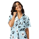 ViaFashion Soft Blue Floral Women’s Short Sleeve Pajama Top - Image 4