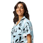 ViaFashion Soft Blue Floral Women’s Short Sleeve Pajama Top - Image 3