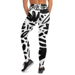 ViaFashion InkFlex High-Waist Yoga Leggings – Bold Black & White Abstract Print, Soft & Ultra-Stretch - Image 2