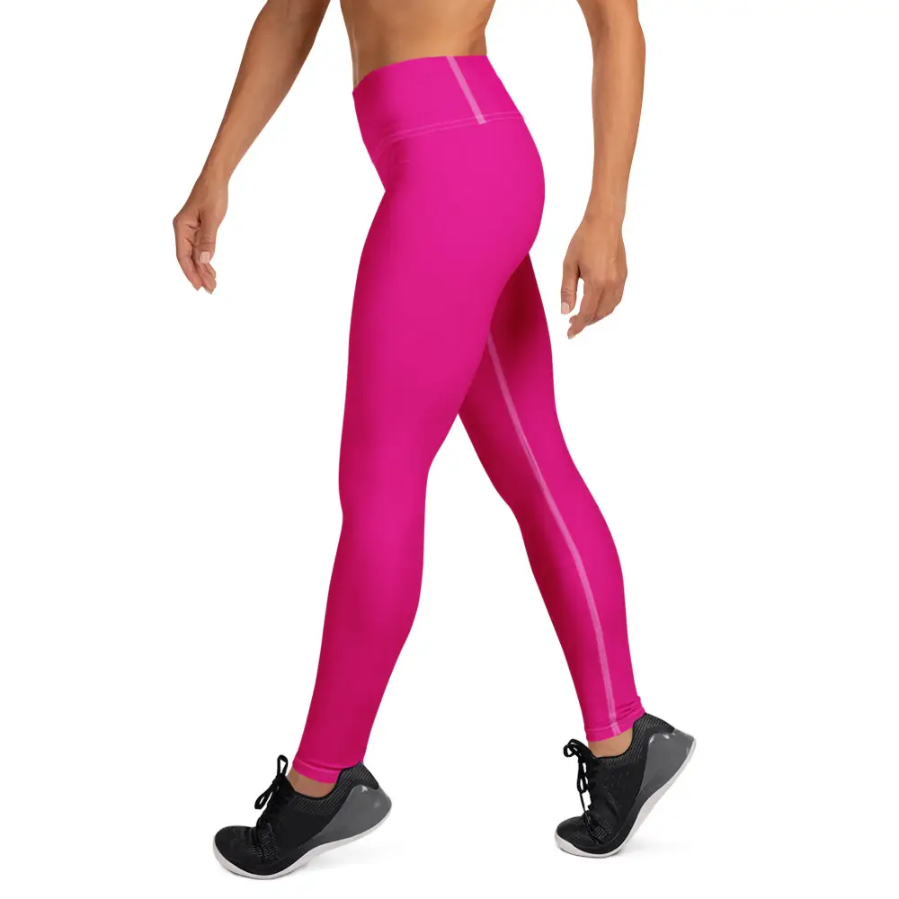 all-over-print-yoga-leggings-white-left-67be16bd9f431.jpg ViaFashion BloomFlex High-Waist Yoga Leggings – Vibrant Pink, Sculpting & Ultra-Stretch - Image 1