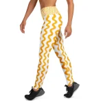ViaFashion WaveFlex High-Waist Yoga Leggings – Gold & White Wave Pattern, Soft & Ultra-Stretch