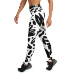ViaFashion InkFlex High-Waist Yoga Leggings – Bold Black & White Abstract Print, Soft & Ultra-Stretch