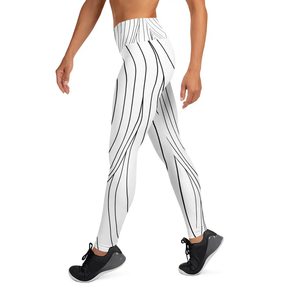 all-over-print-yoga-leggings-white-left-67c0b9d96254c.jpg ViaFashion FlowFlex High-Waist Yoga Leggings – Sleek Monochrome Wave Design, Soft & Ultra-Stretch - Image 1