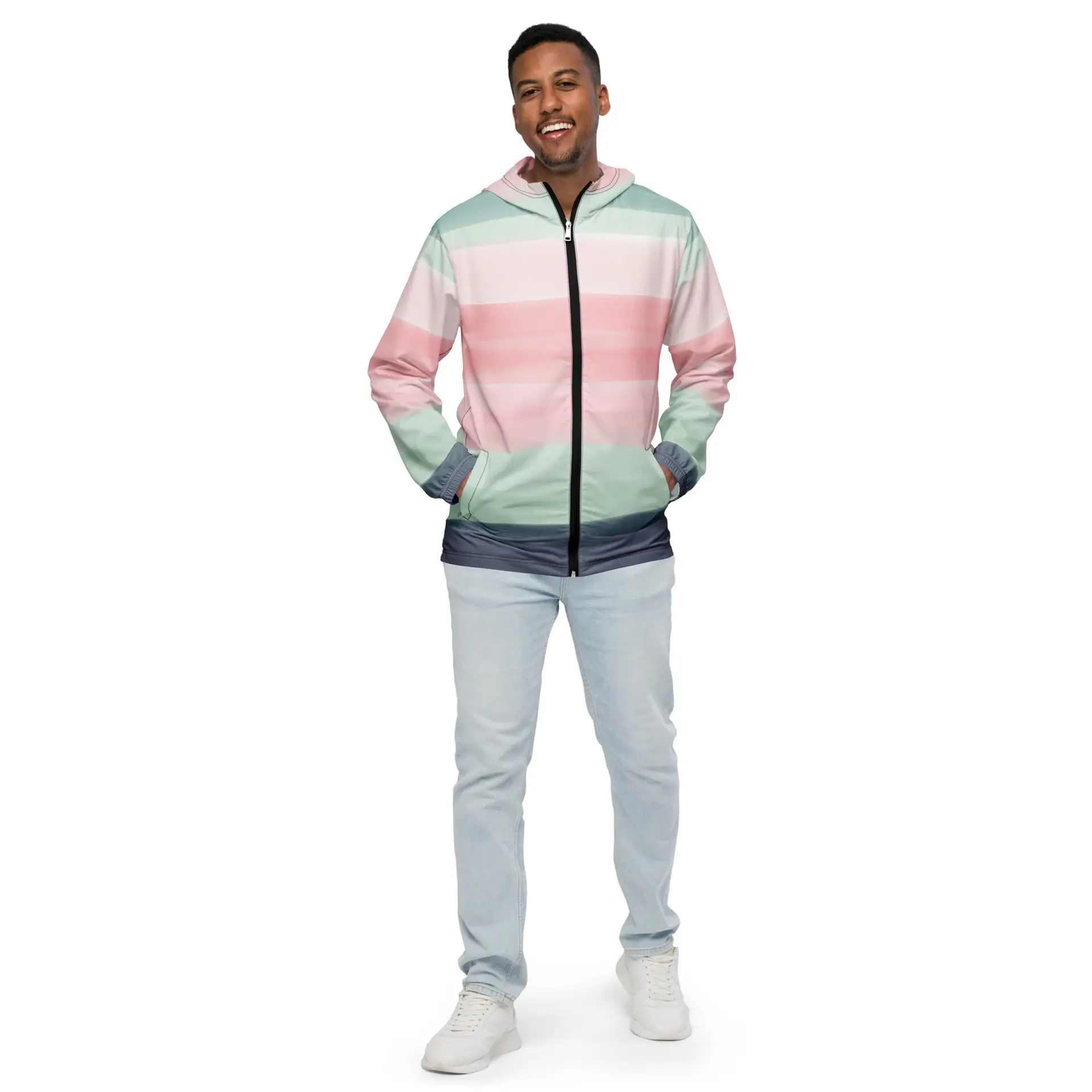 all-over-print-mens-windbreaker-black-front-67cf43de90834.jpg ViaFashion Gradient Breeze Men’s Windbreaker - Image 1