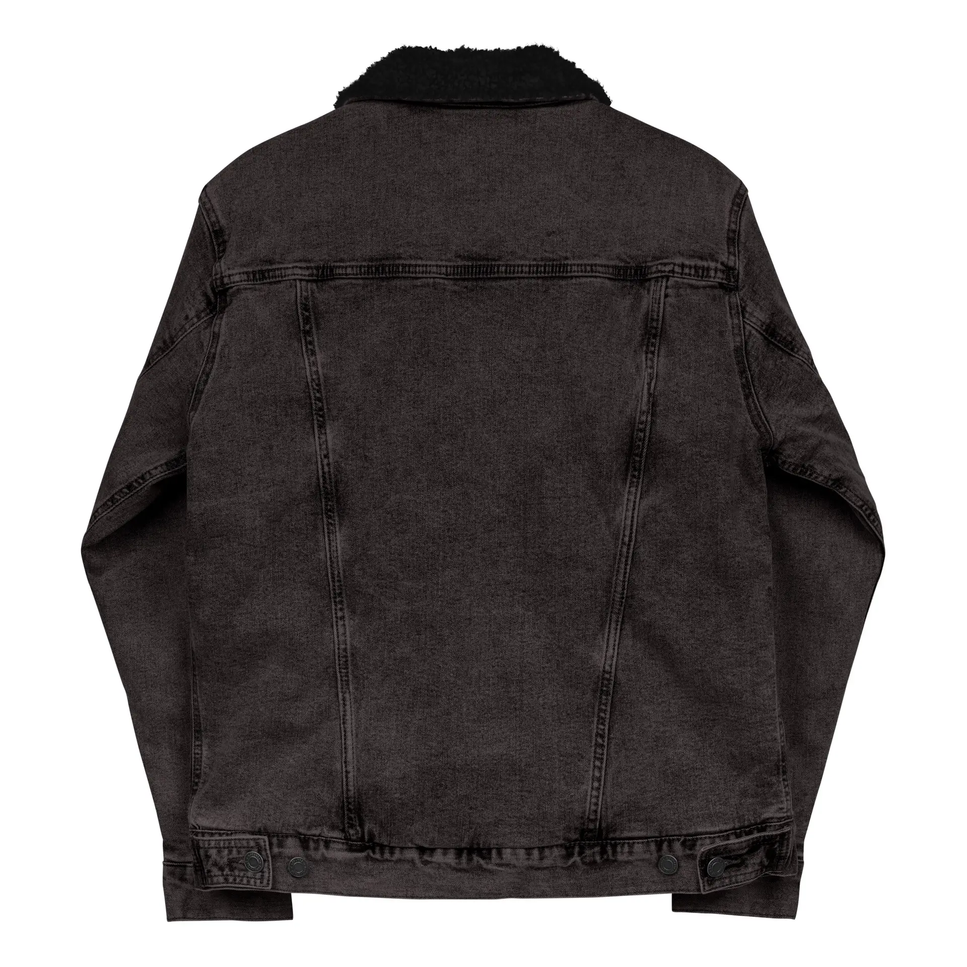 unisex-sherpa-denim-jacket-black-denim-back-67cf35941641b.jpg Unisex Denim Sherpa Jacket - Image 1